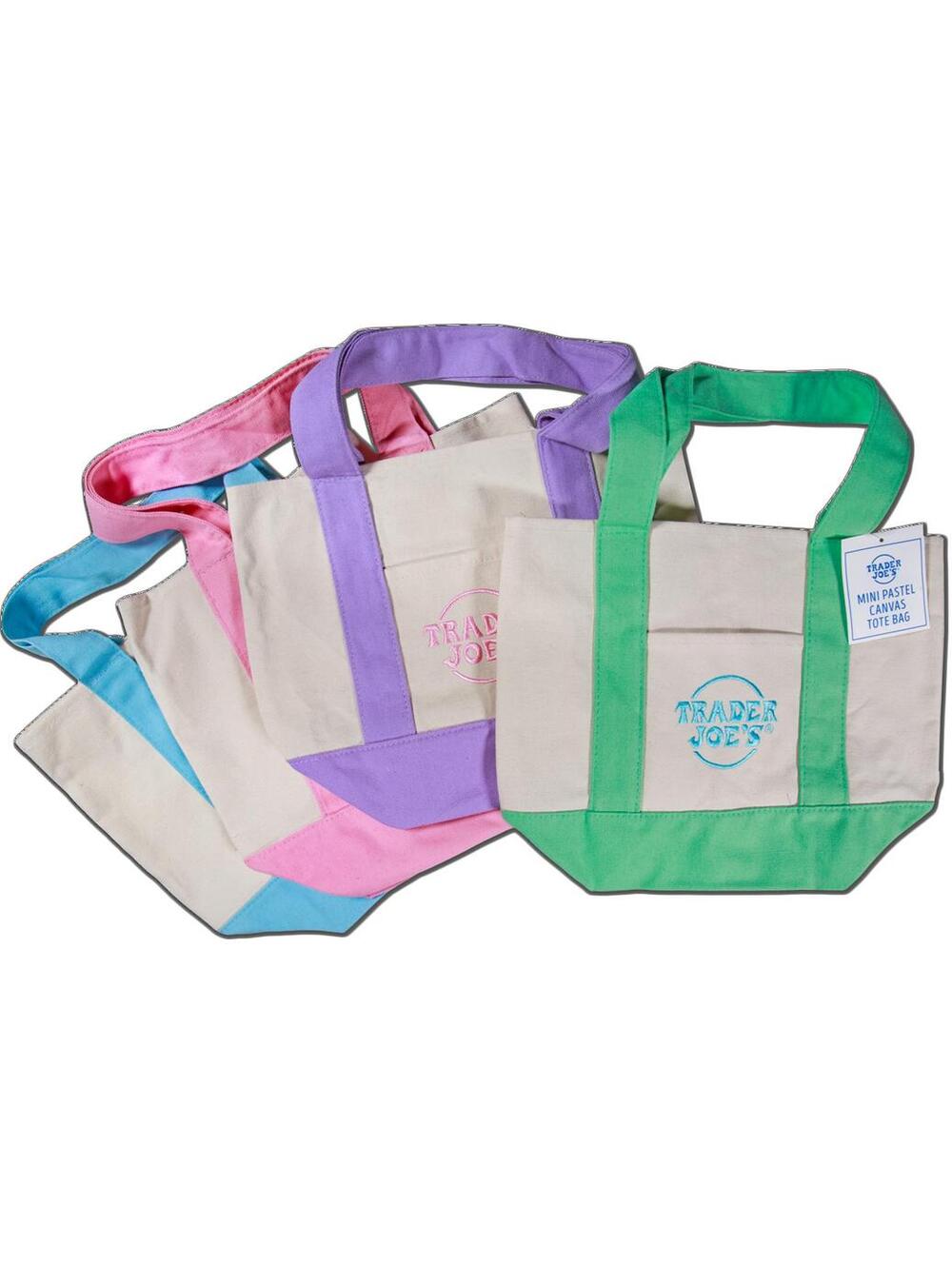 SET OF 4 Trader's Joes Mini Pastel Canvas Tote Bags